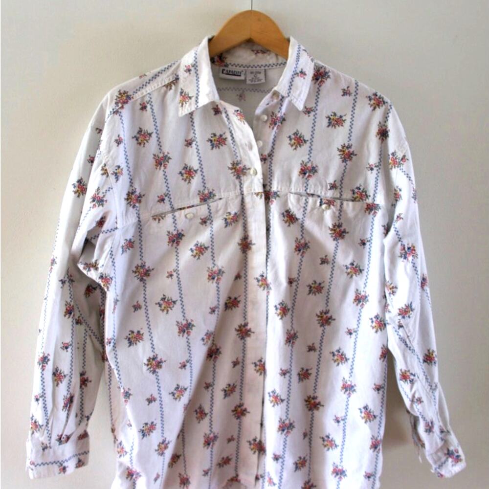 Vintage‎ 90s Western Button Up Shirt Cotton Medium Floral Cottage Boho Prairie